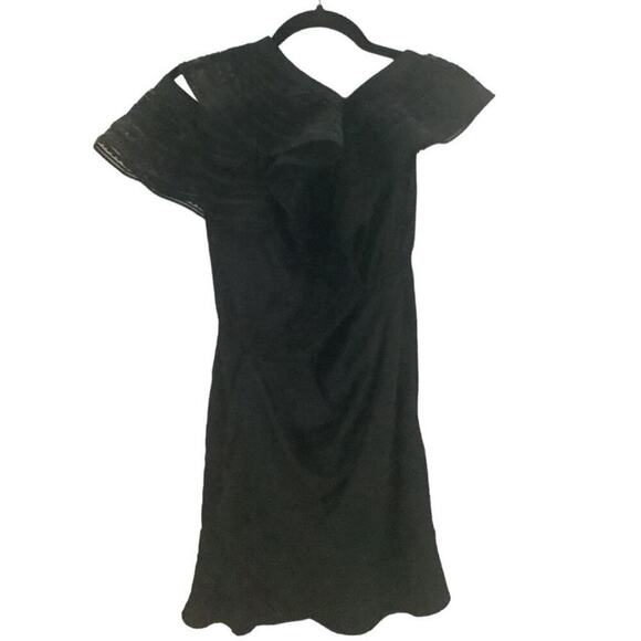 Self-Portrait One Shoulder Guipere Lace Trimmed Black Satin Mini Dress Size 4 - Picture 2 of 14